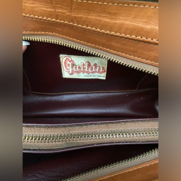 Vintage Gailan Leather Satchel Floral Engraving Made in Mexico Handbag Purse - Picture 10 of 14